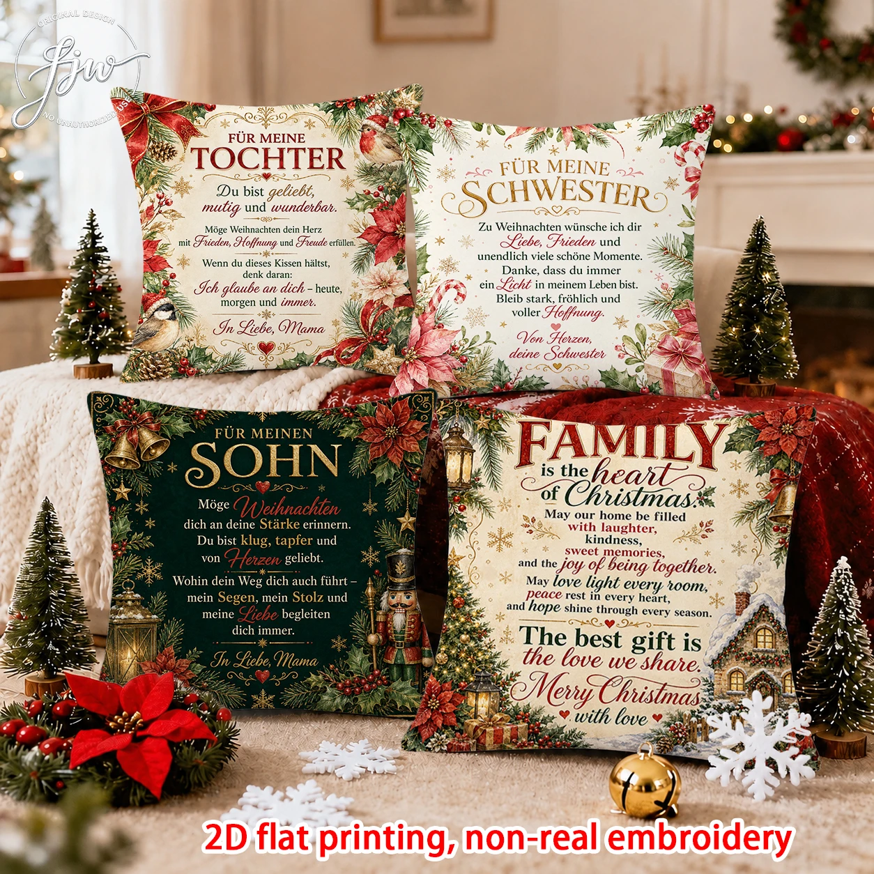 1pc Vintage Christmas Family Quote Throw Pillow Cover Rustic Winter Farmhouse Holiday Home Decor Cushion Case