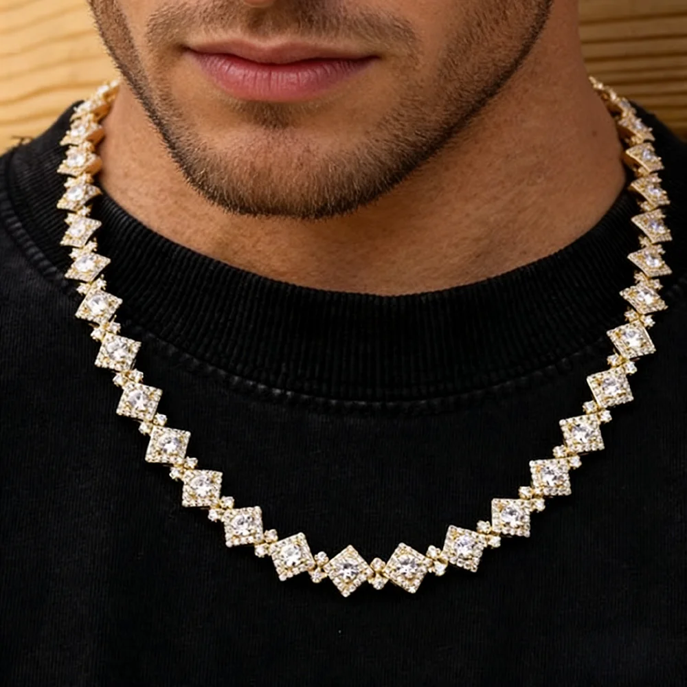 Fashionable new geometric necklace inlaid with shiny zircon, suitable for men's punk style necklace accessories can be wholesale