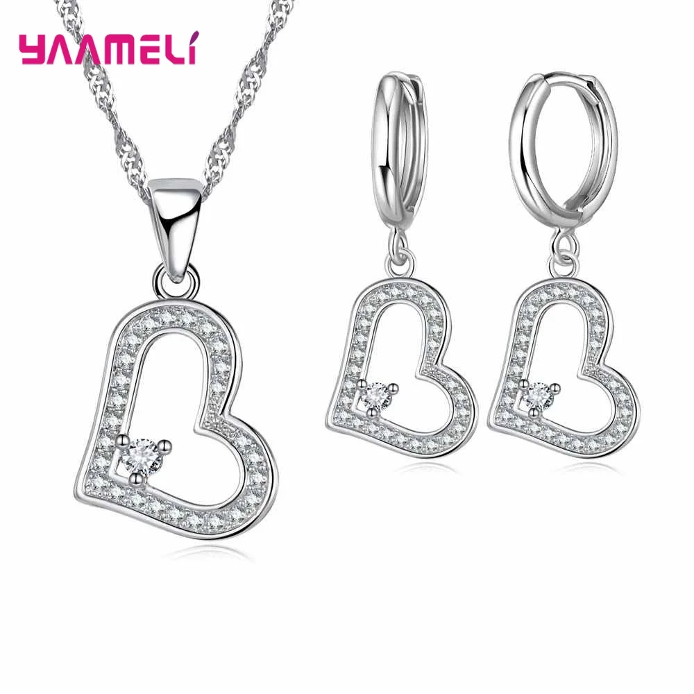 Cheap Sale 925 Sterling SilverCrystal Flower Square Pendant Necklace Earrings Jewelry Set For Women Girls Wedding Engagement