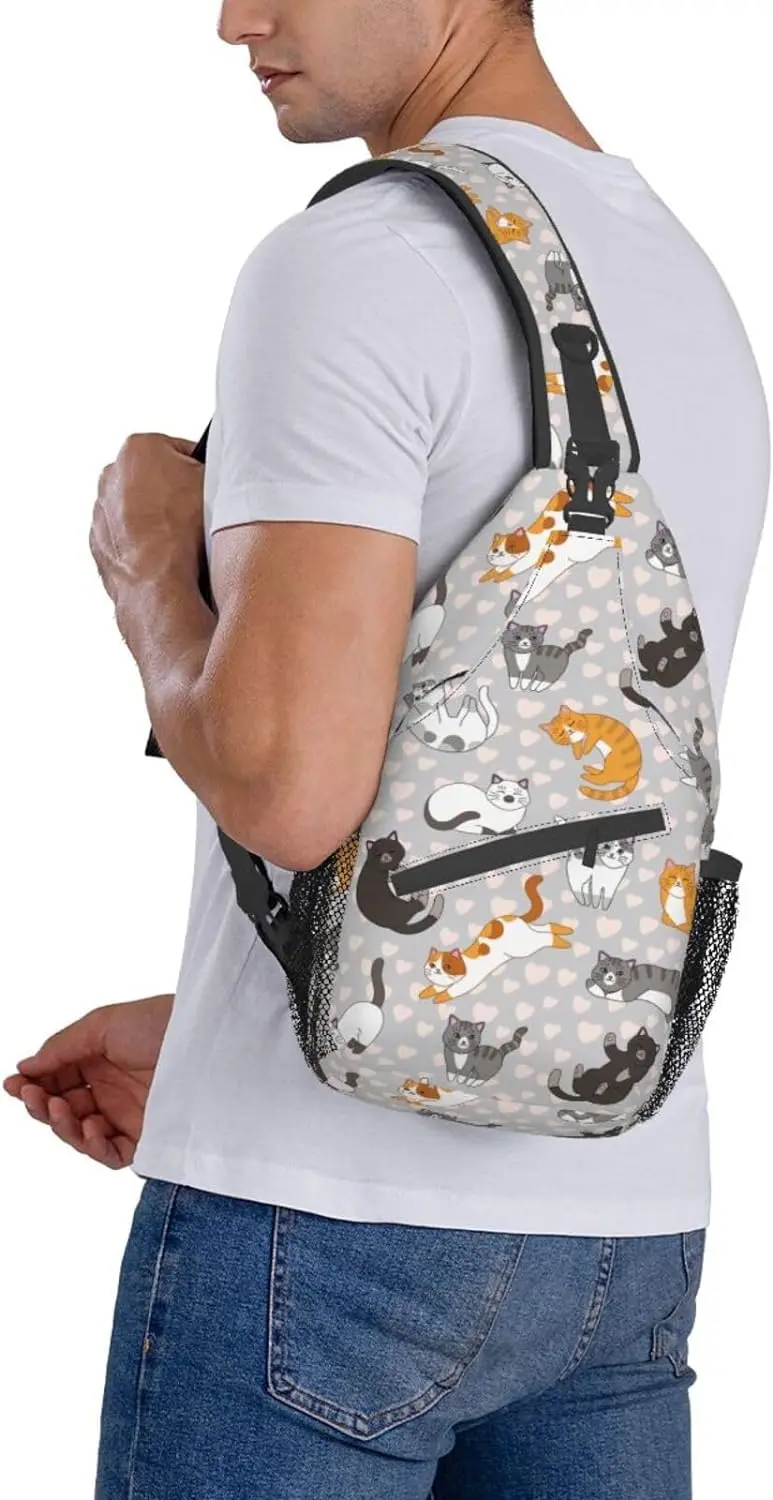 Cats Dots Sling Bag for Women Men Travel Hiking Backpack Crossbody Shoulder Chest Bags Casual Daypack Sport Polyester Casual