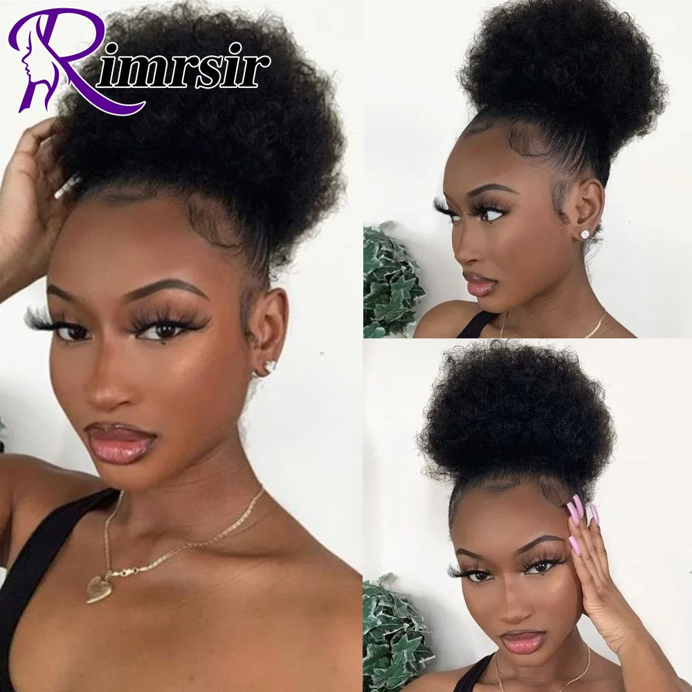 Rimrsir Afro Puff Ponytail Human Hair Bun Brazilian Kinky Curly Drawstring Ponytail Hair Natural Human hair Chignon Extensions