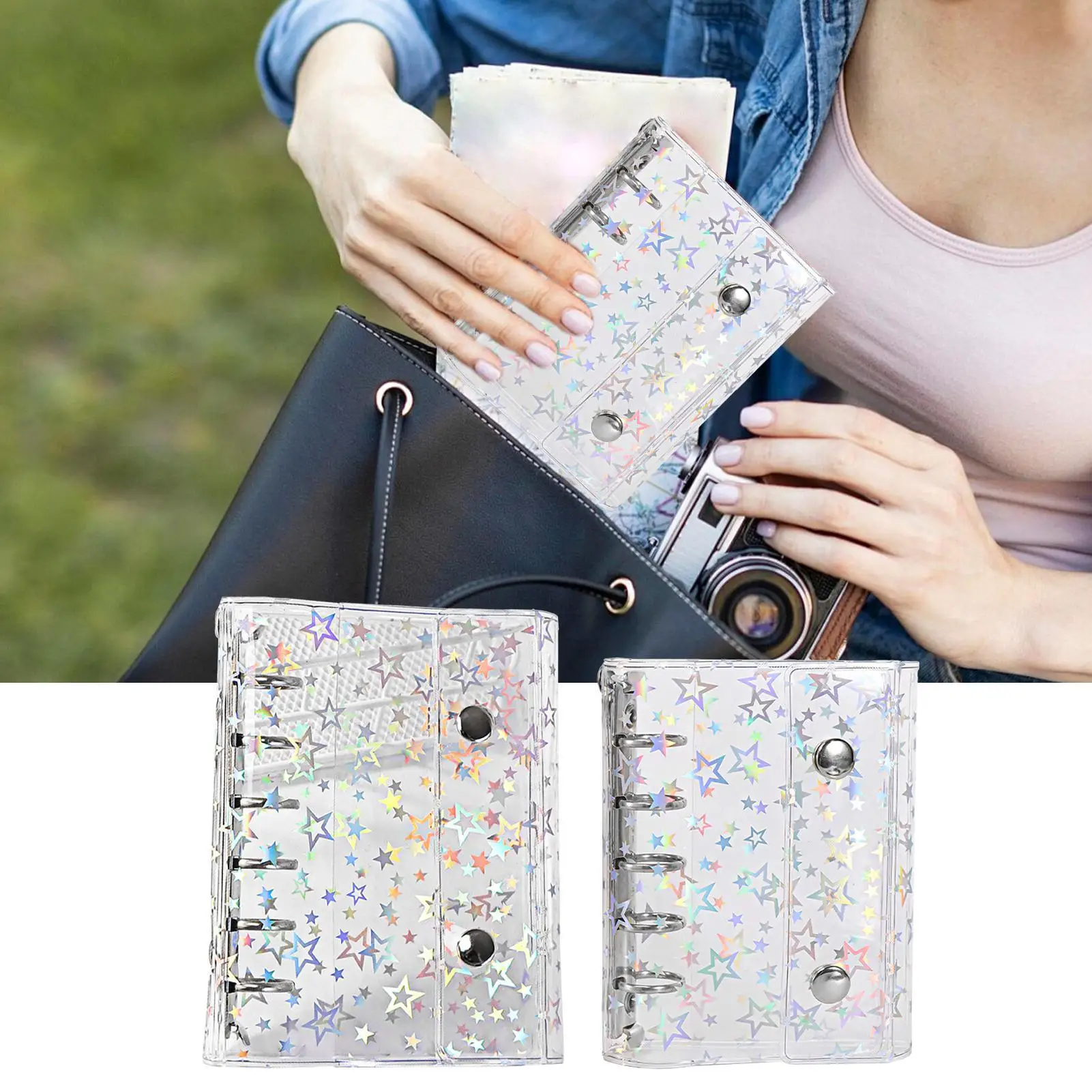

Transparent Sticker Book M5/A7 Tearable Stickers Binder Card Organizer Clear Sealing Sticker Organizer Binder Cover Star Pattern