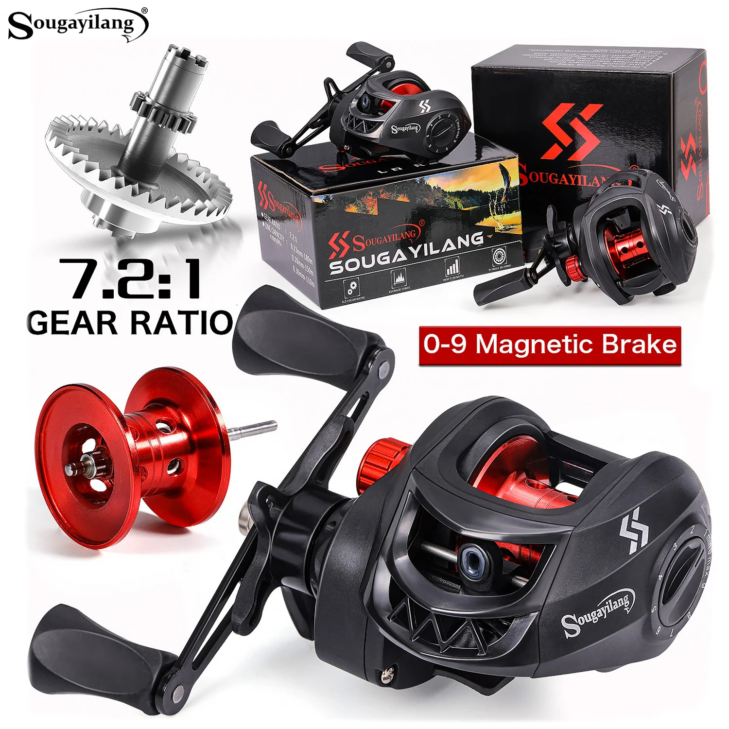 Sougayilang Casting Fishing Reel Right/Left Handle 7.2:1 High Speed Gear Ratio Aluminum Spool 0-9 Magnetic Brake Fishing Reel