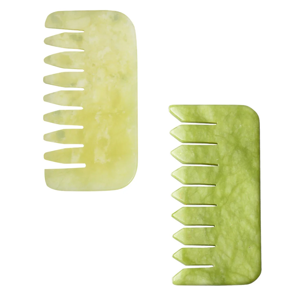 

2pcs Jade Head Massage Comb Natural Therapy Tool for Scalp Relief Portable Durable Hair Care Massager