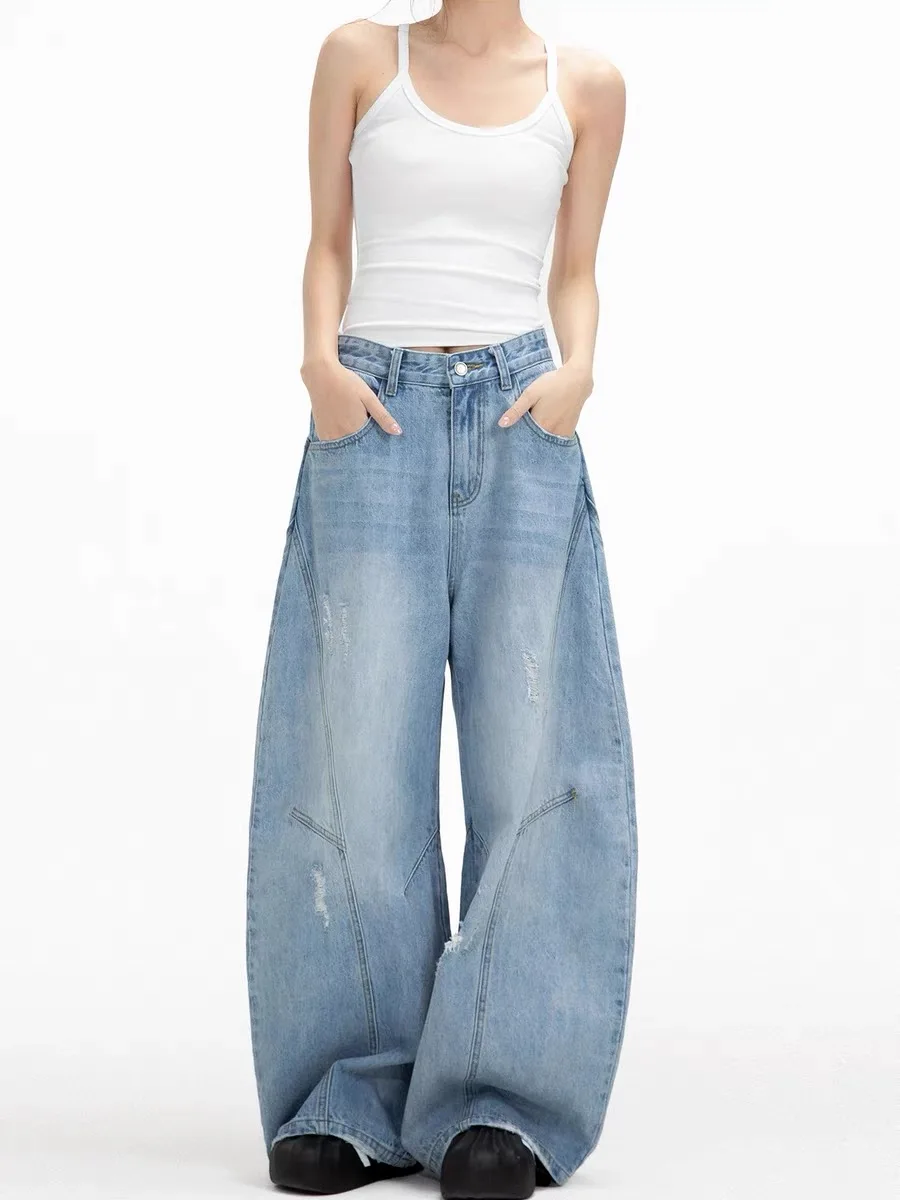 

American Retro Style Wide Leg Jeans Men's Loose Straight Casual Pants Vintage Deconstructed Washed Knife Jeans