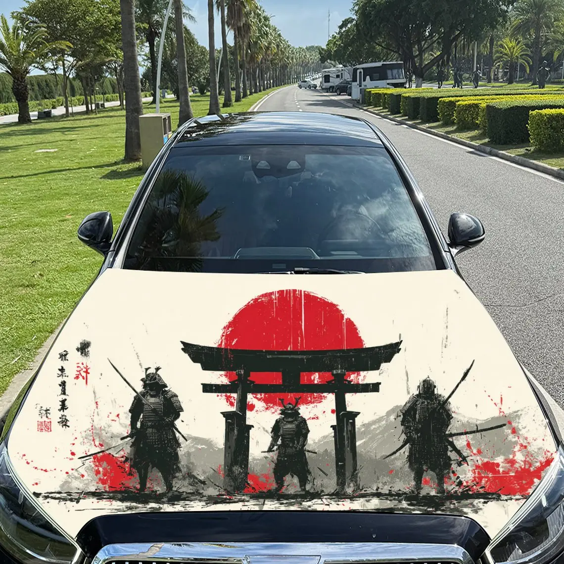 

Japanese Style Samurai Painting Car Hood Wrap - PVC Vinyl Sticker, Auto Graphic Bonnet Decal, Stylish Truck Accessory, Vehicle D