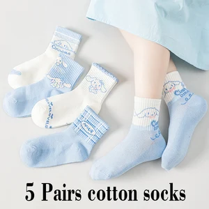 5 Pasang Sanrio Cinnamoroll Kaus Kaki Anak-anak Kuromi Kawaii Baru Musim Gugur Musim Dingin Kartun Anak Laki-laki Anak-anak Kaus Kaki Setengah Betis Kaus Kaki Katun untuk Anak Perempuan 10 bayi cinnamoroll dengan penjualan terbaik - №
