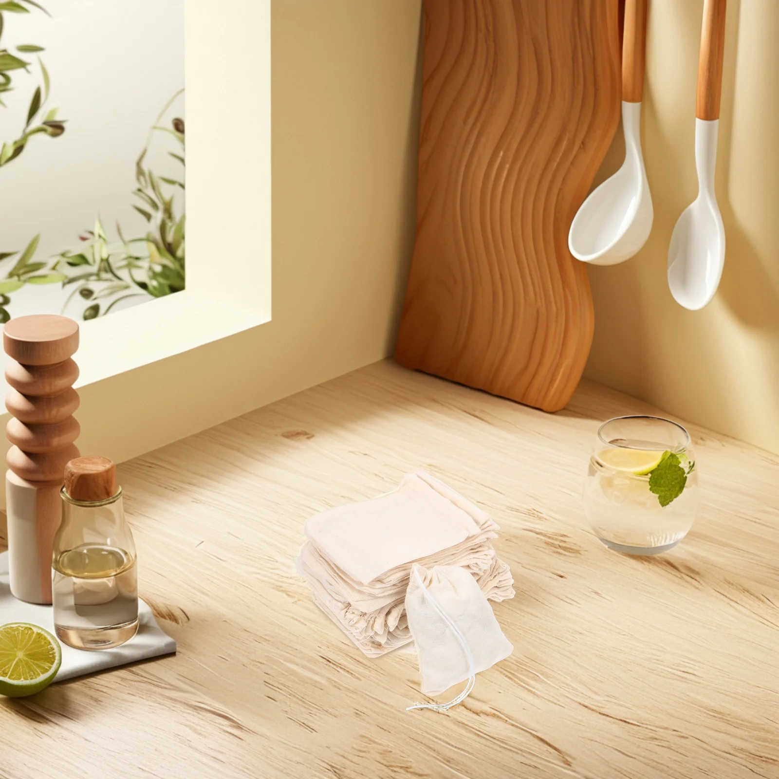 

60Pcs Herbal Decoction Bags Cotton Drawstring Muslin Bags for Tea Soup Brewing Herb Infusion Cooking Sachet Filters