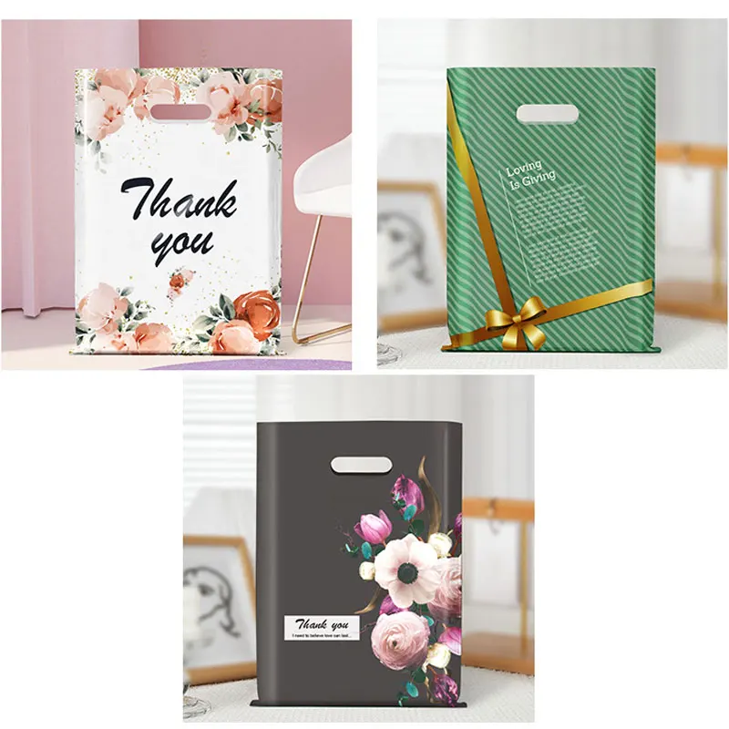 30pcs Thank You Gift Bag with Handles Plastic Floral Design Thank You Tote Bags birthday party packing Bags Wedding Favors Bag