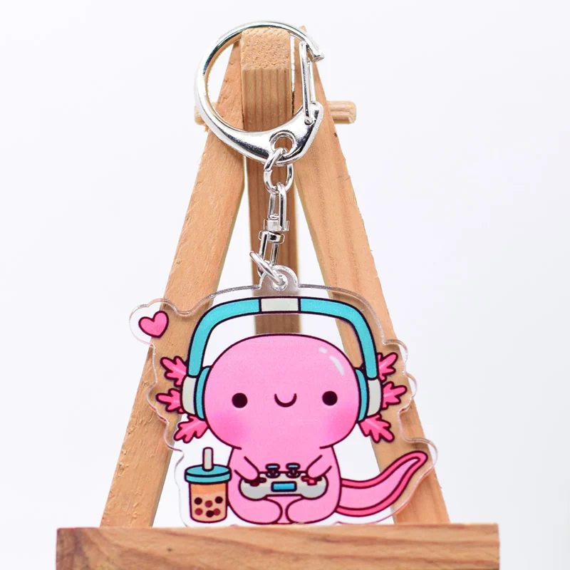 Drinking  Juice Axolotl Keychain Cute 15 Styles Arcylic Cartoon Figures Keyrings Kawaii Accessories