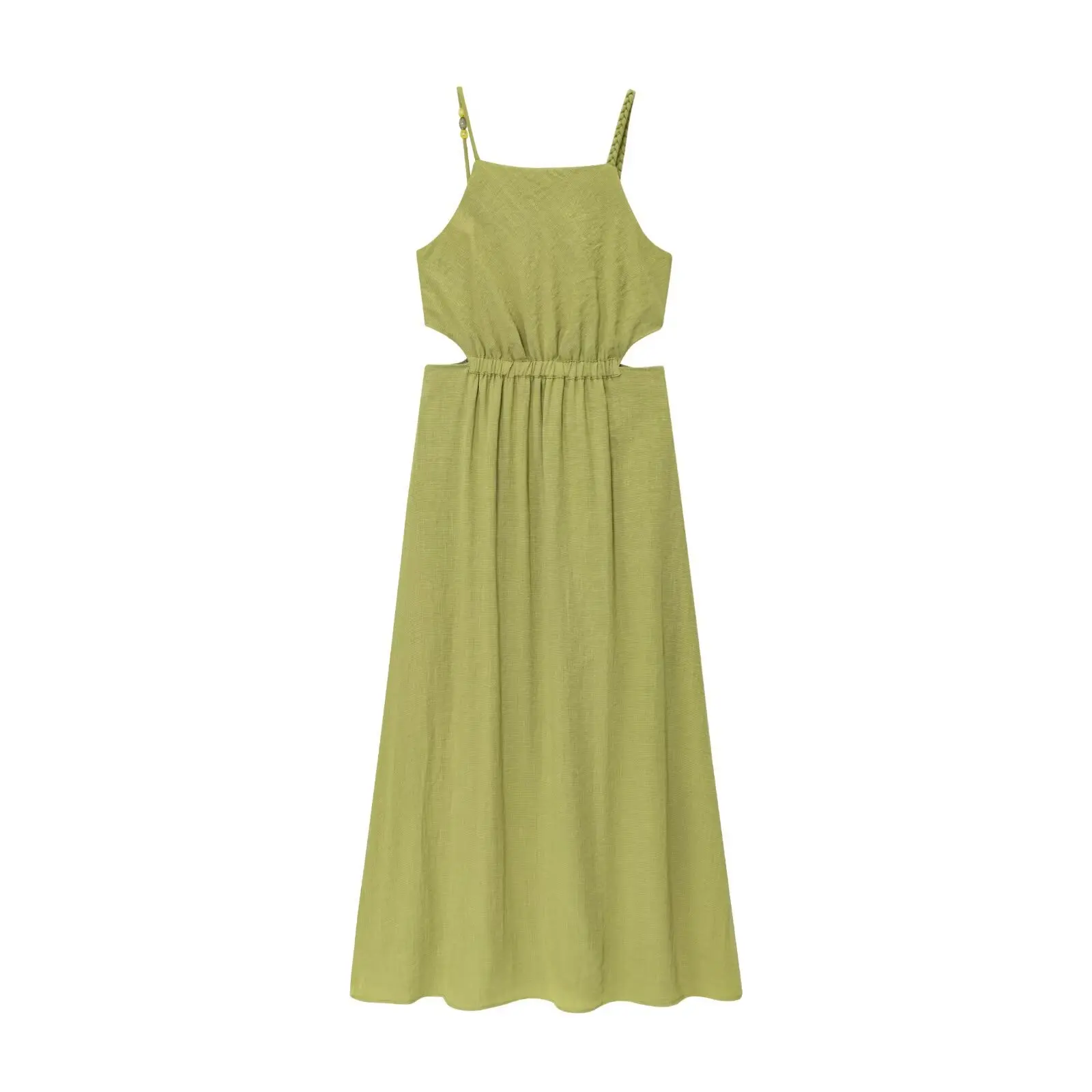 Vestido de mujer 2025, novedad de verano, estilo de vacaciones con tirantes verdes, falda larga hueca, fiesta de vacaciones, personalidad de moda sexy