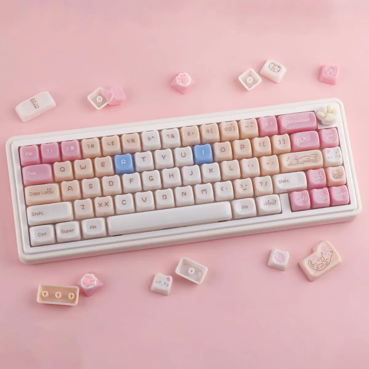 

Jelly Cat Theme Keycaps MOA+MAO Cat's keycapPink/Orange/Chocolate Color Keycaps for Mechanical Keyboard Cherry MX Switches