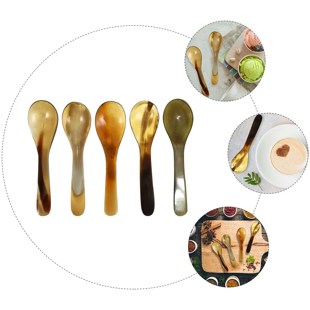 5 Pcs Formula Natural Horn Coffee Scoop Ice Cream (set 5) Spoons Buffalo Caviar Horns Tea