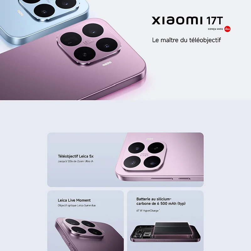 Xiaomi 17T 5G, NFC, MediaTek Dimensity 8500-Ultra, 6,59 pulgadas, 120 Hz, Cámara principal Leica de 50 MP, Batería de 6500 mAh, IP68 3