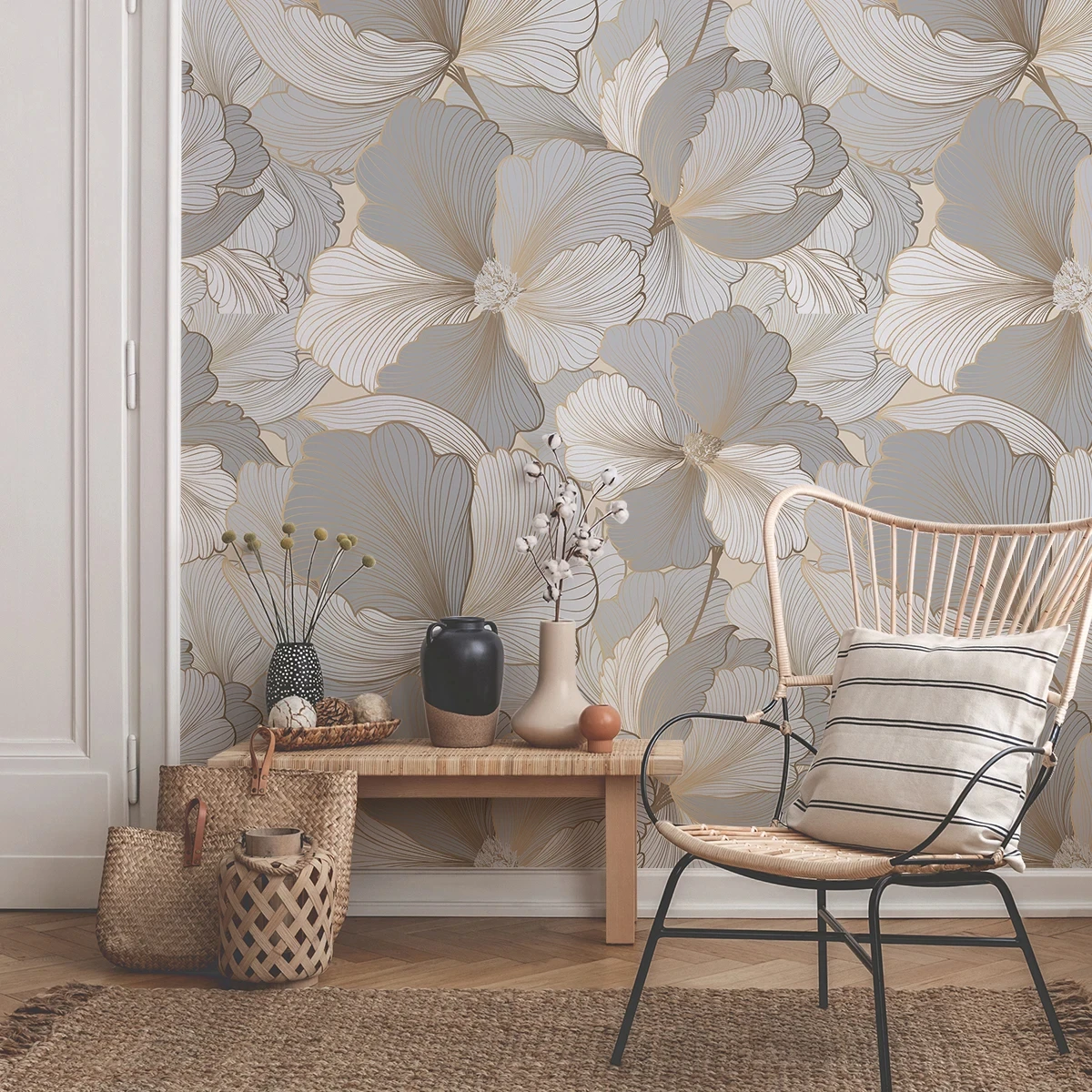 custom 3D Gold Gray leaf wallpaper for living room self-adhesive Geometric lines wall paper home decor home bedroom decoration