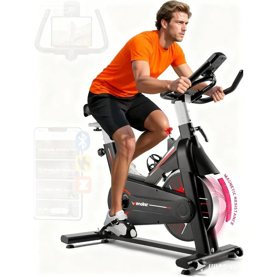 

Magnetic Resistance Stationary Bike for Home Exercise with 350lbs Capacity Tablet Holder App Sync and Fitness Courses for Weigh