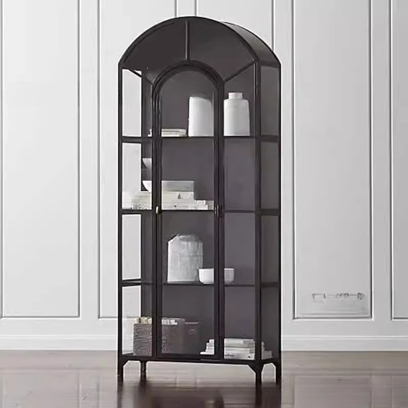 

Solid wood arched bookcase wine retro old side light luxury locker modern simple wall cabinet