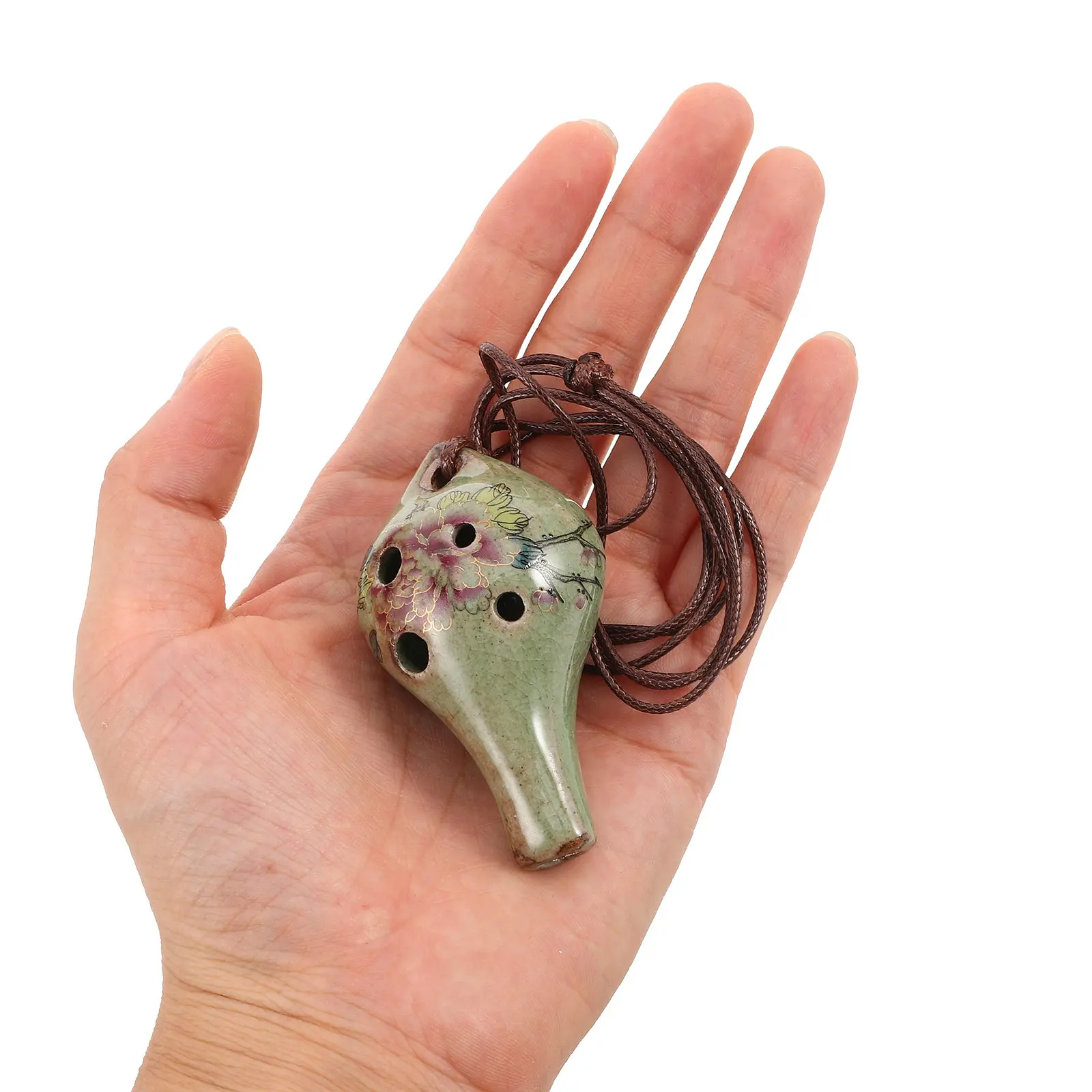 Ceramic Alto C Ocarina 6 Hole Vintage Peony Print Beginner Music Instrument Home Practice Adult Learning Kit Alto C Ocarina