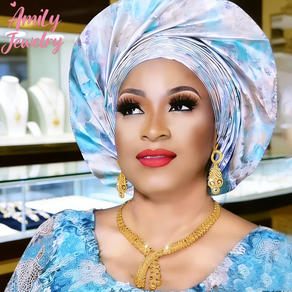 

Dubai Drop Earrings African Necklace Jewelry Women Jewelry Earrings 4pcs Set Luxury Gold Color Necklace Wedding Gifts Party