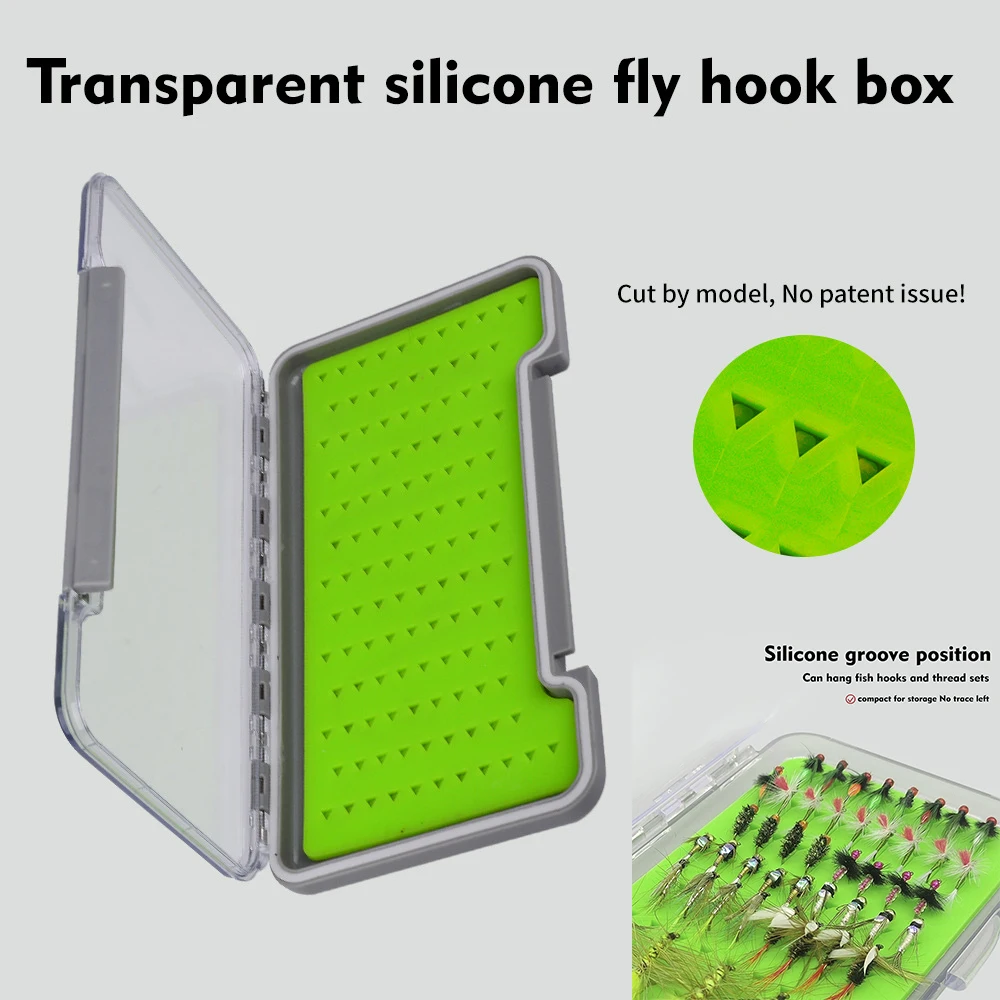 

Waterproof Fly Fishing Storage Box with Clear Lid Fishing Hook Lures Files Bait Storage Box Silicone Insert Fly Fishing Boxes