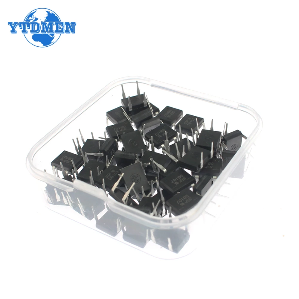 50/100 قطعة DB107 المعدل DIP-4 1A 1000 فولت مراحل واحدة مقومات الجسر الثنائي مكونات إلكترونية مع صندوق