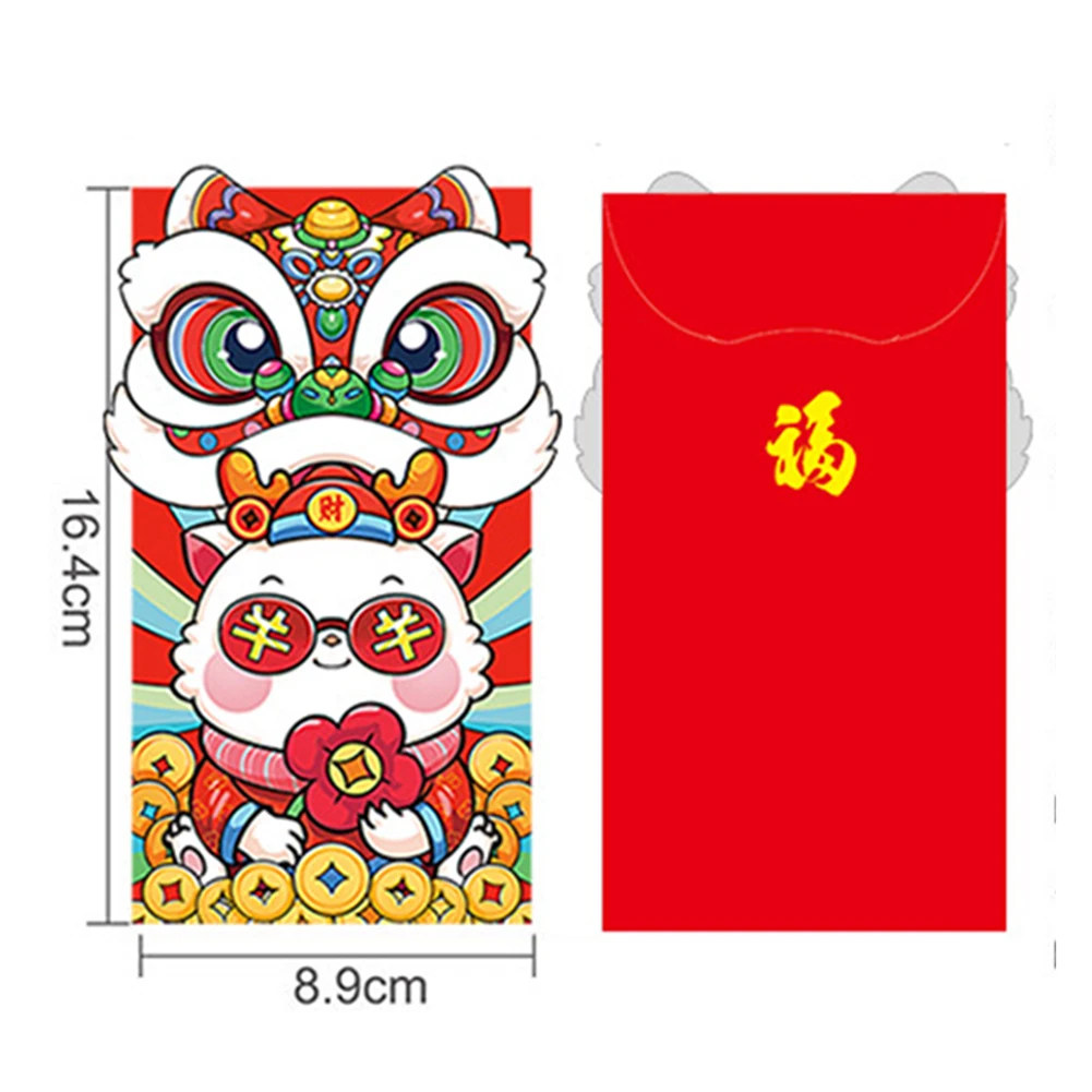 Enveloppes rouges Nouvel An chinois, Enveloppes de poche rouges 3D, Dessin animé de l'année du dragon, Sac d'argent porte-bonheur, ixdu printemps, 6 pièces