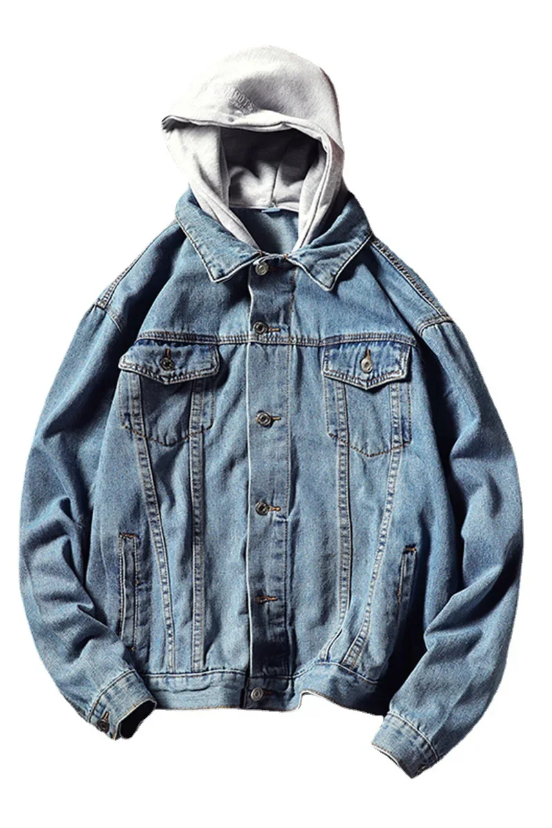 

Новые мужские куртки, пальто с капюшоном, зимнее джинсовое пальто, повседневная свободная верхняя одежда с отложным воротником, полная 2025.