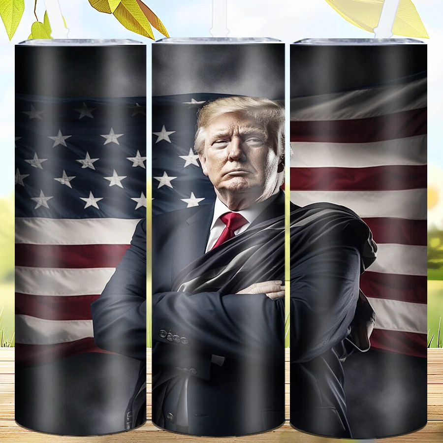 부티크 3D 프린트 트럼프와 미국 국기, 스테인리스 스틸 텀블러, 빨대 뚜껑, 축제 파티 용품, 심리스 팽창 컵, 20oz