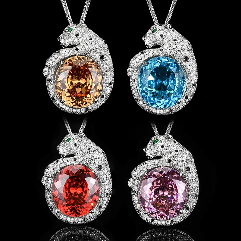 

New jewelry bird's nest cut aquamarine vintage leopard pendant necklace, main stone 18*20