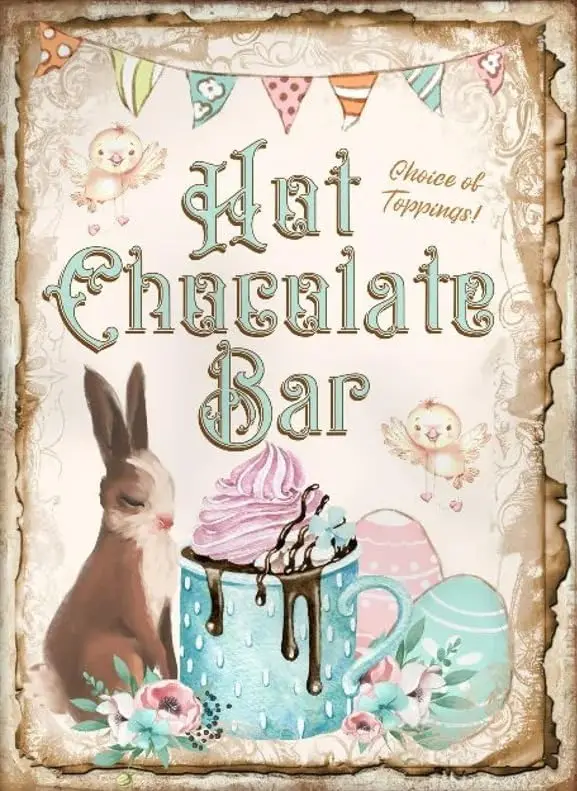 Easter Bunny Hot Chocolate Sign, Spring Kitchen, Cocoa Bar Station, Vintage Decor, Sign Kit