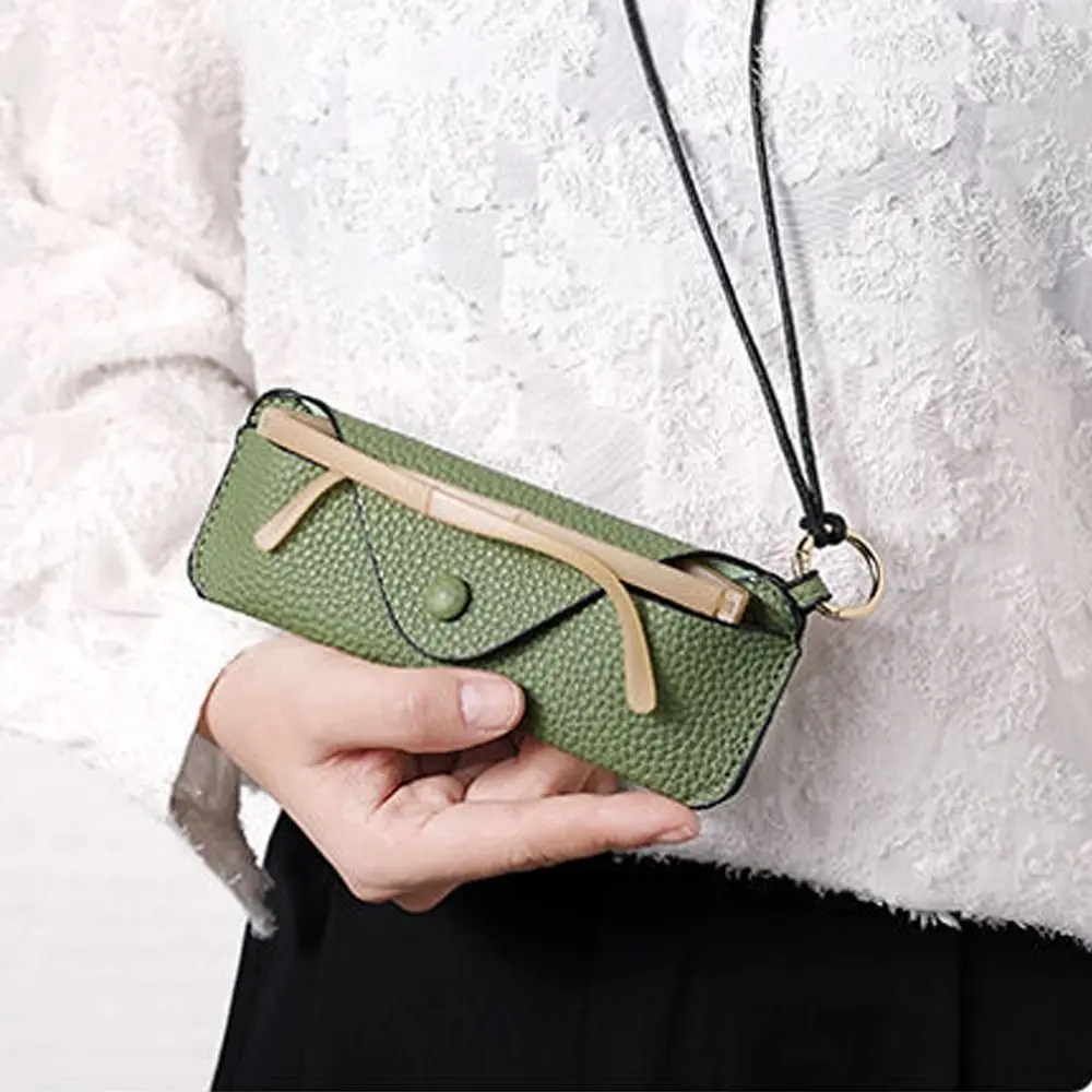 Retro PU Leather Glasses Bag With Lanyard Portable Sunglasses Box Storage Bag Anti Pressure Protective Cover