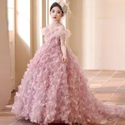 Jill Wish J094 Luxury Pink Girl Dress with Flowers Kids Princess Birthday Wedding Party Children Holy Communion Gown 2025