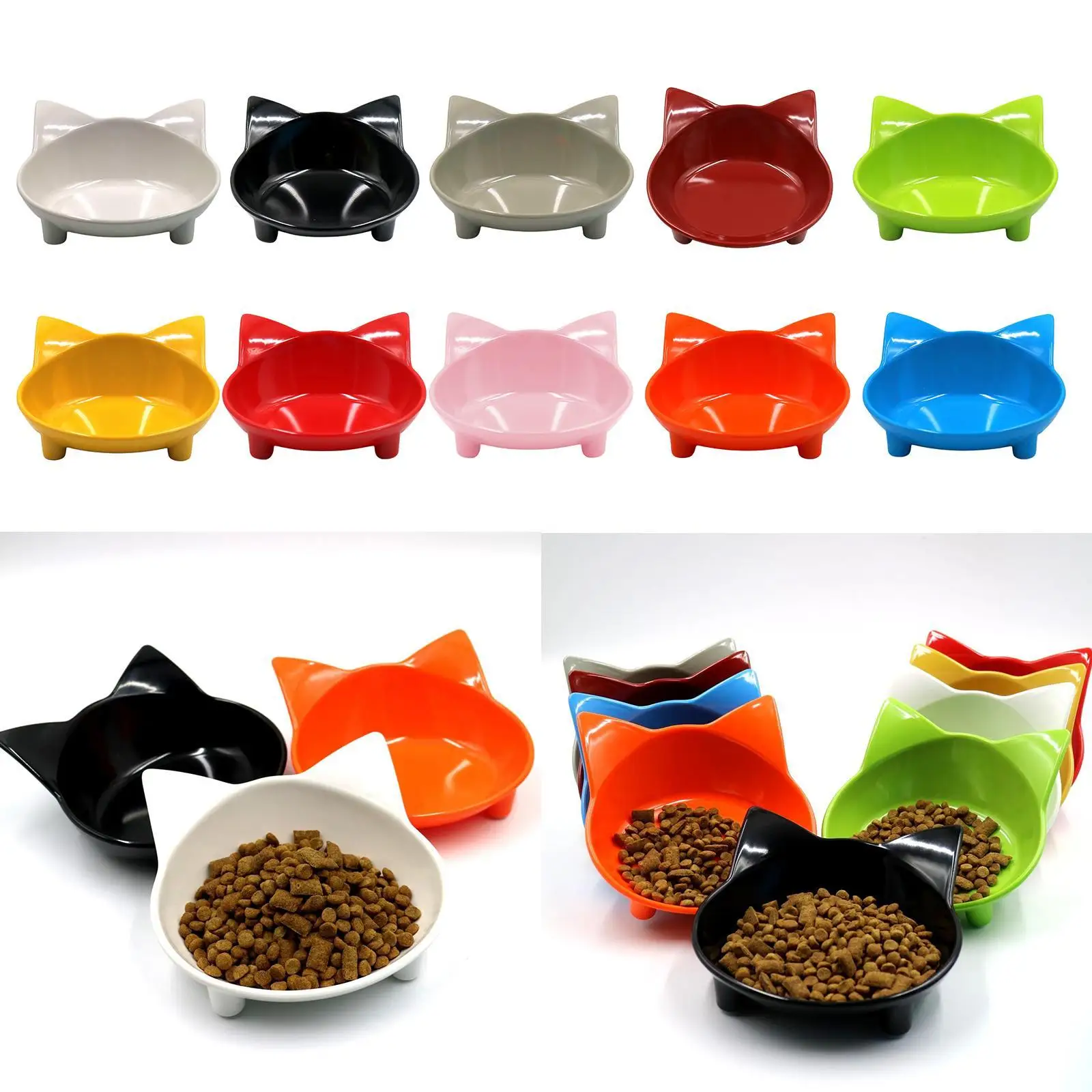 Cat Bowl with Ears Feeding Bowl Non-Slip Melamine Food Dish Water