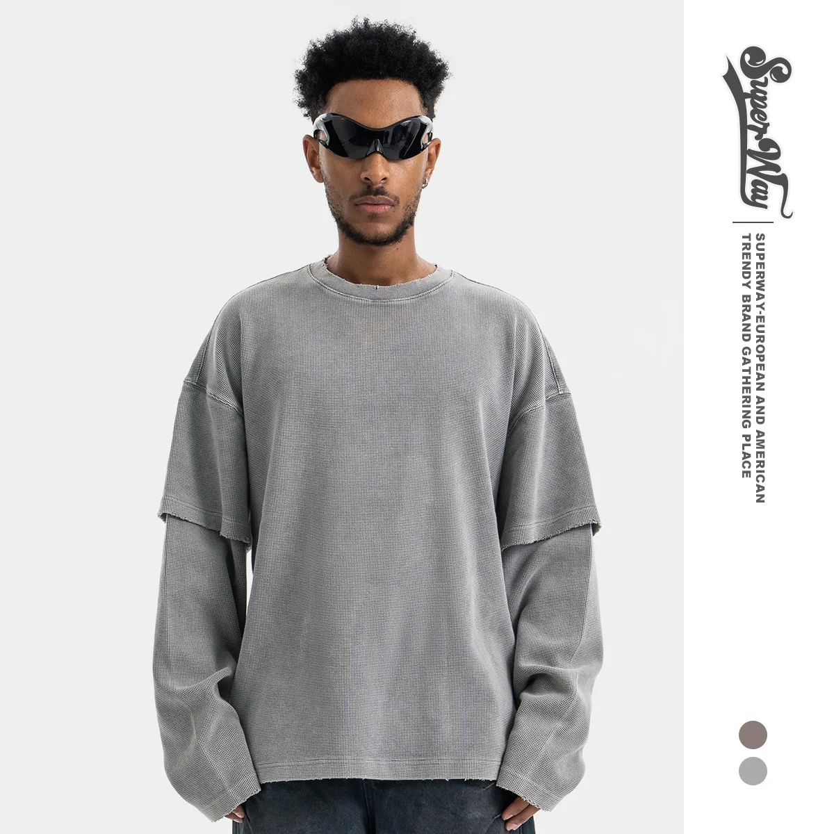 

Мужская винтажная футболка с длинным рукавом и круглым вырезом, цветная, из плотного хлопка, для повседневной носки, приталенного кроя, китайский бренд