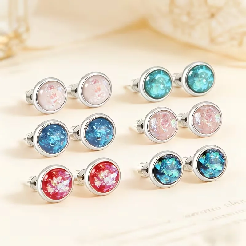Edelstahl Großhandel Ohrstecker 6 Paar/Set Rund 7,5MM Breite Vergoldet Ohrpiercing Schmuck Trendige Damen-Accessoires – Detail 6