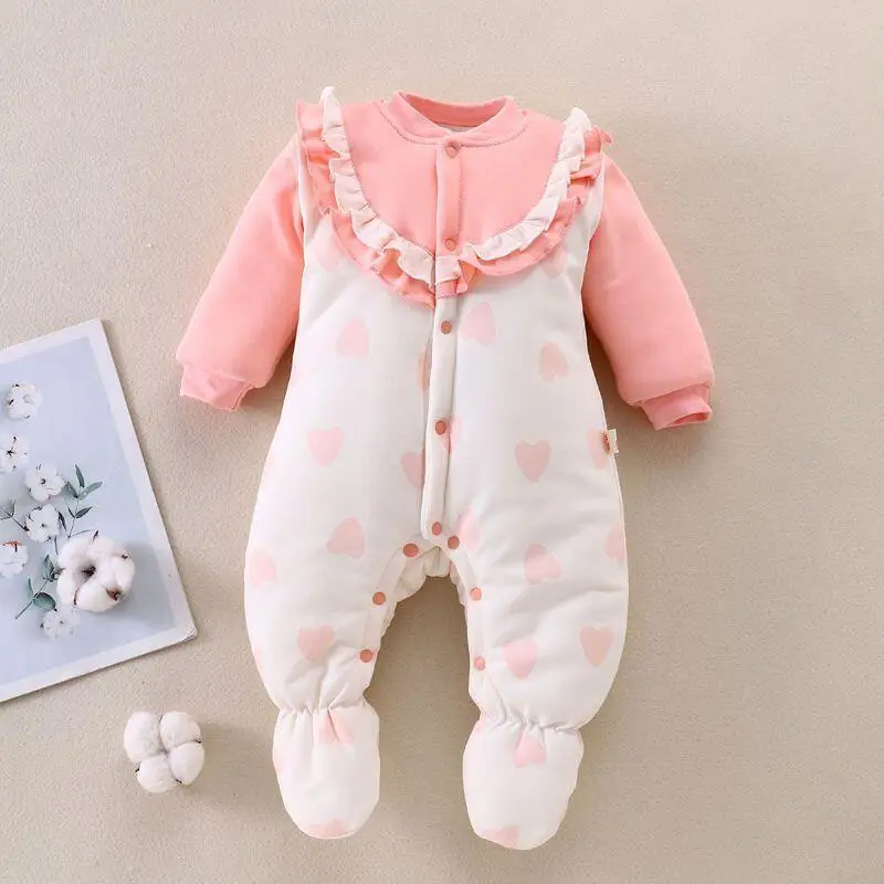 

Autumn Winter boys Girls Baby Footed Romper Baby Bodysuit cotton-padded coat Fleece Lined Warm Thicken Onesie Kids Clothes ﻿