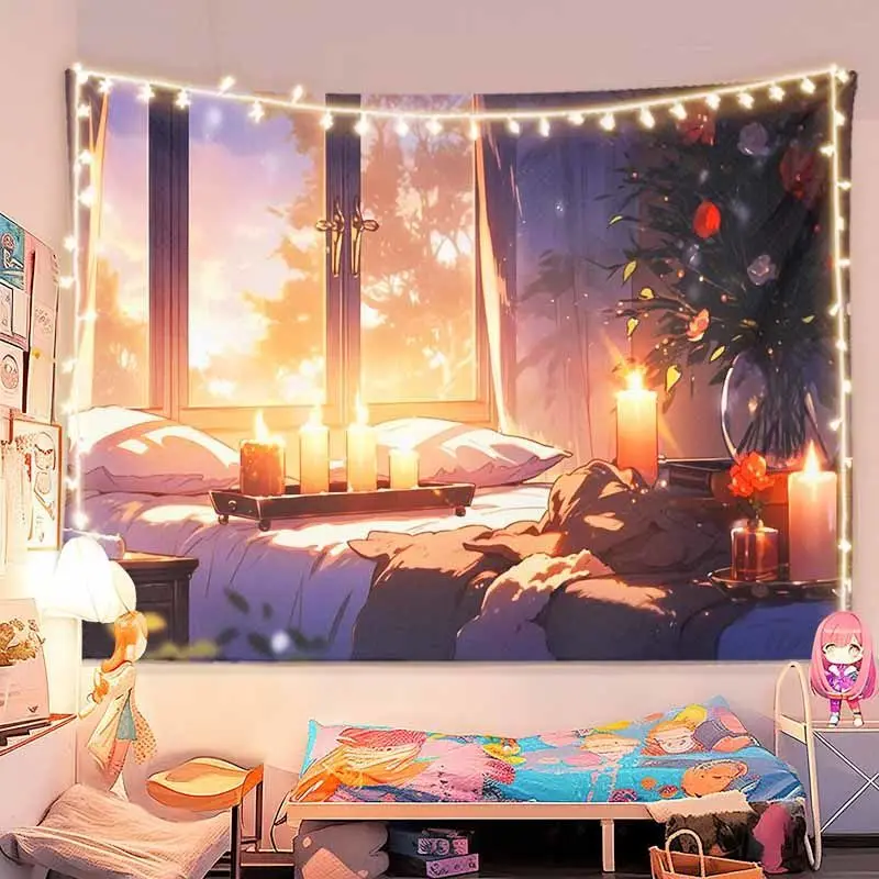 VIKAMA Wall Tapestry Christmas Classic Living Room Red Bow Tree Fireplace Candle Gifts Winter Holiday Wall Hanging Home Decor