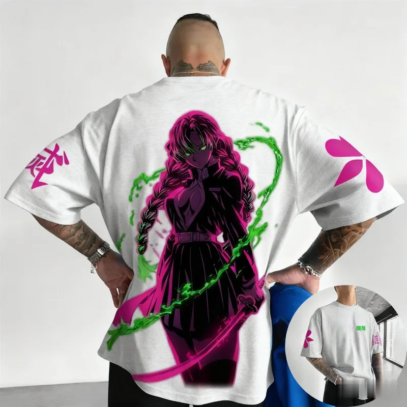 Demon Slayer Mitsuri Kanroji Sommer-T-Shirt in Übergröße für Herren und Damen, vielseitig einsetzbar, zum Einkaufen, Fitness, Trend, lässiger Stil – Detail 4