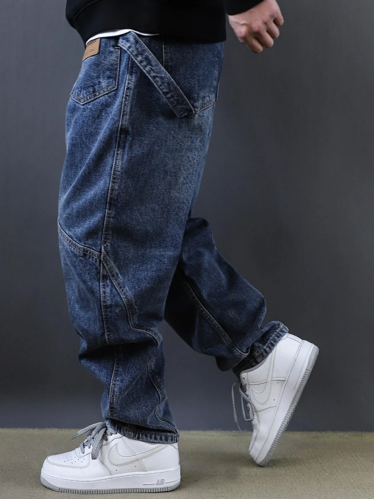 

Spring Autumn Waed Heavy Du Men's Loose Straight Leg Jeans Knife Patchwork Versatile Casual Wear Youth Faion