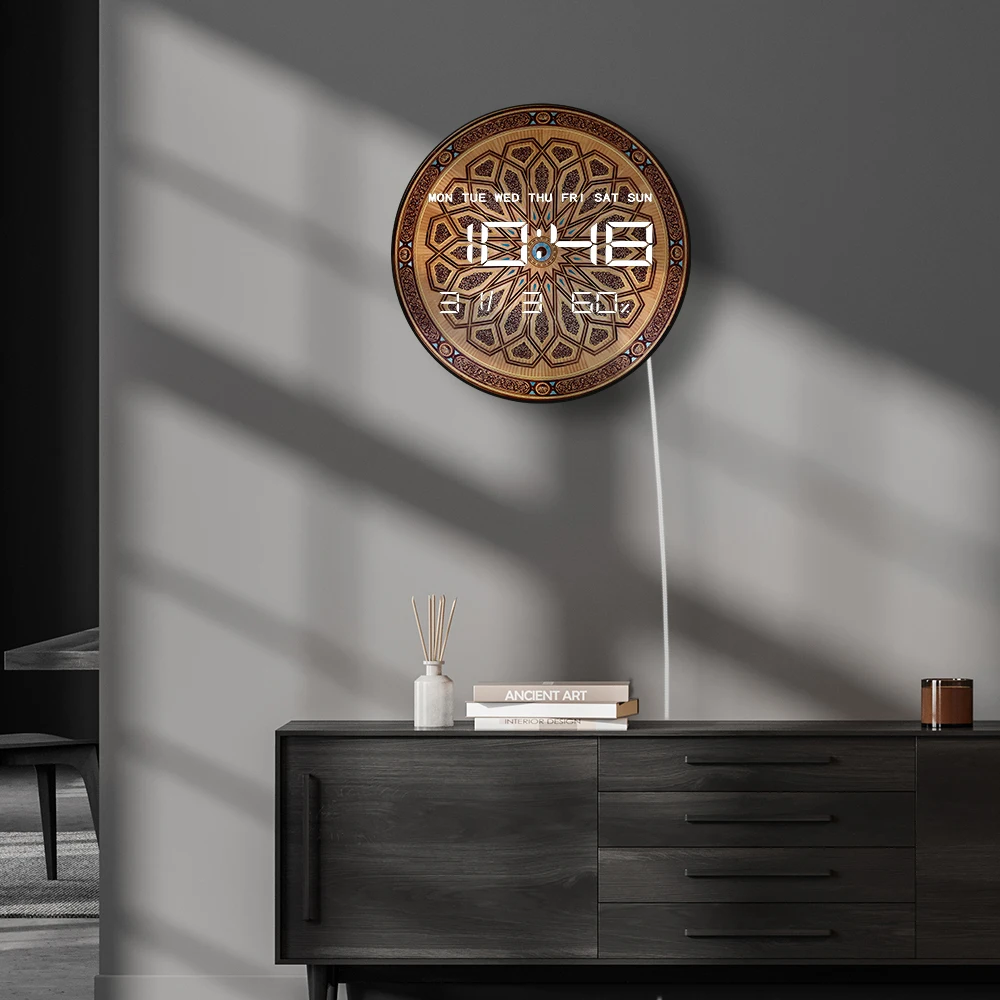المملكة العربية السعودية مسجد النبي LED ساعة حائط رقمية عرض كبير ديكور المنزل الإسلامي ساعة حائط إلكترونية هدية عيد الفطر