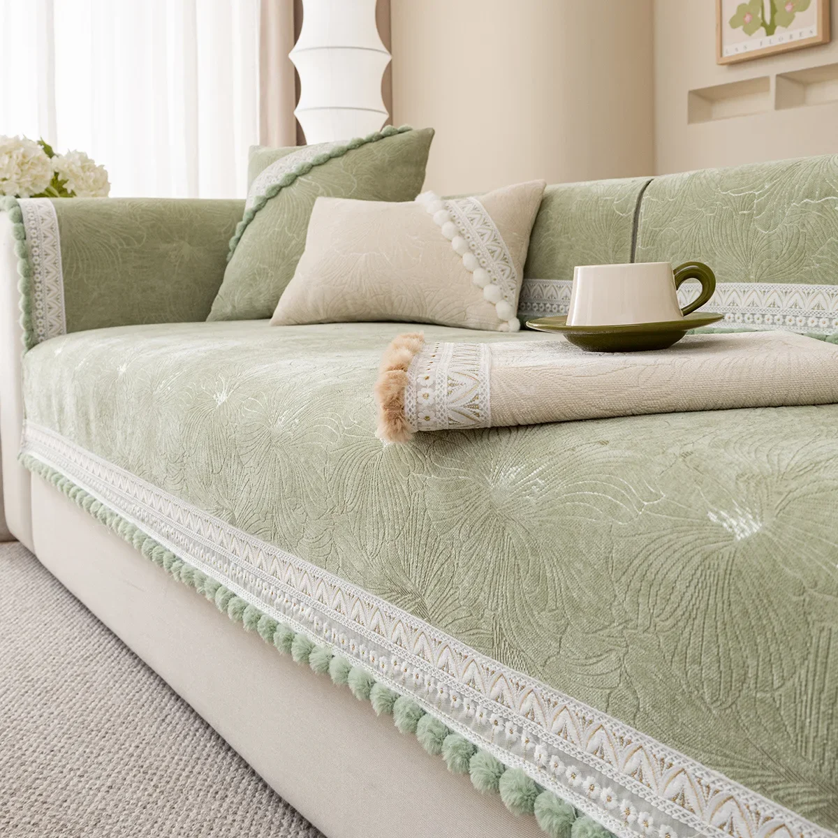 Sofa Cover Mat Non Slip Light Luxury French Luxury Feeling Sitting Cover Cloth Backrest Towel Chenille Four Seasons Universal