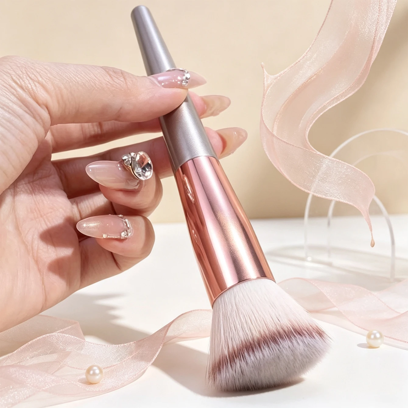 1-Piece Round-Head Makeup Brush, Professional Powder Brush, Concealer Brush, Blush Brush, Soft and Dense Bristles, Portable Travel and Daily Makeup Tool, Ideal Beauty Gift for Women and Makeup Enthusiasts