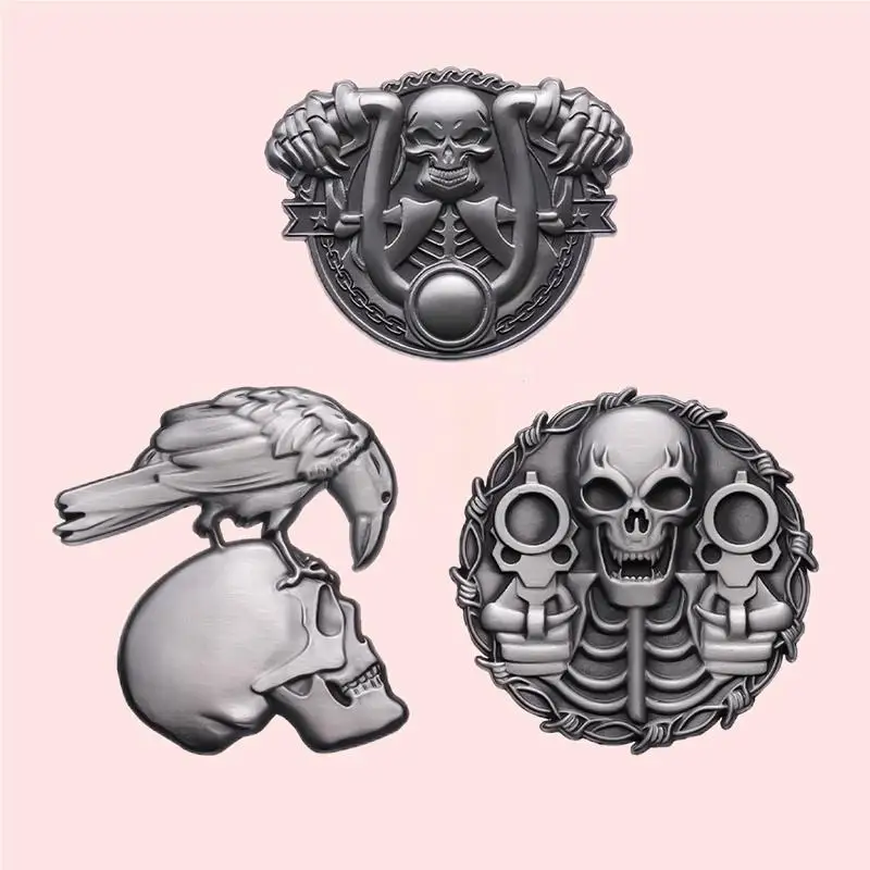 Pin Club | Creative Dark Funny Badge Punk Style Skull Halloween Brooches Motorcycle Rider Crow Skeleton Metal Ornament Hat Deco