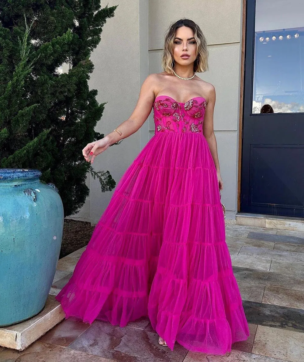 

Msikoods Fuchisa A Line Tulle Prom Dresses 2024 Layered Lace Evening Gowns Customized Women Long Formal Wedding Party Dress