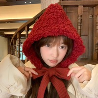 Retro Thickened Ear Protective Hat Balaclava Windproof Winter Plush Beanies Solid Color Keep Warm Lamb Wool Cap Student