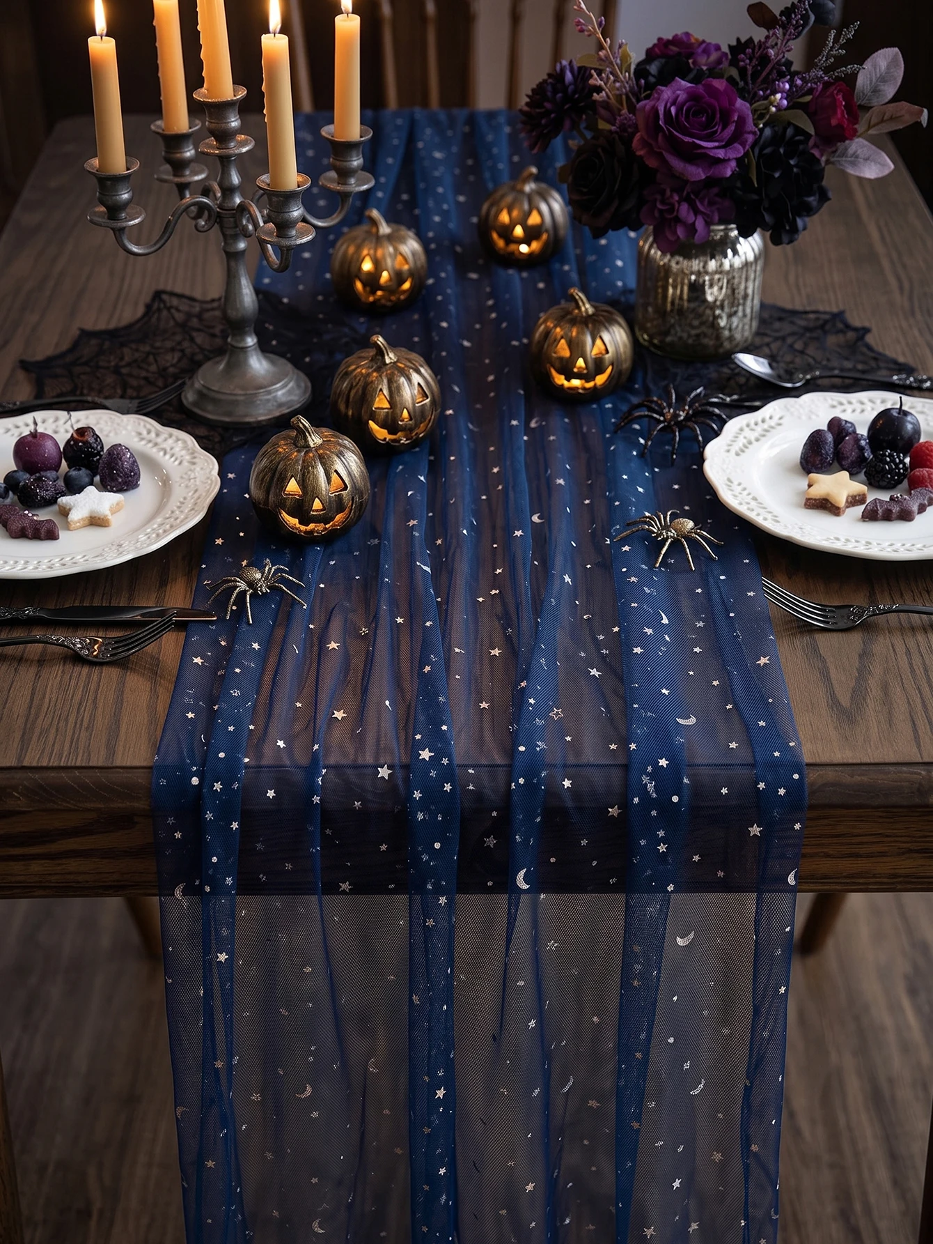 Transparent Mesh Table Flag with Sequin Bohemian Style Tablecloth,Kitchen,Halloween,Baby Party,Wedding Dessert Table Decoration