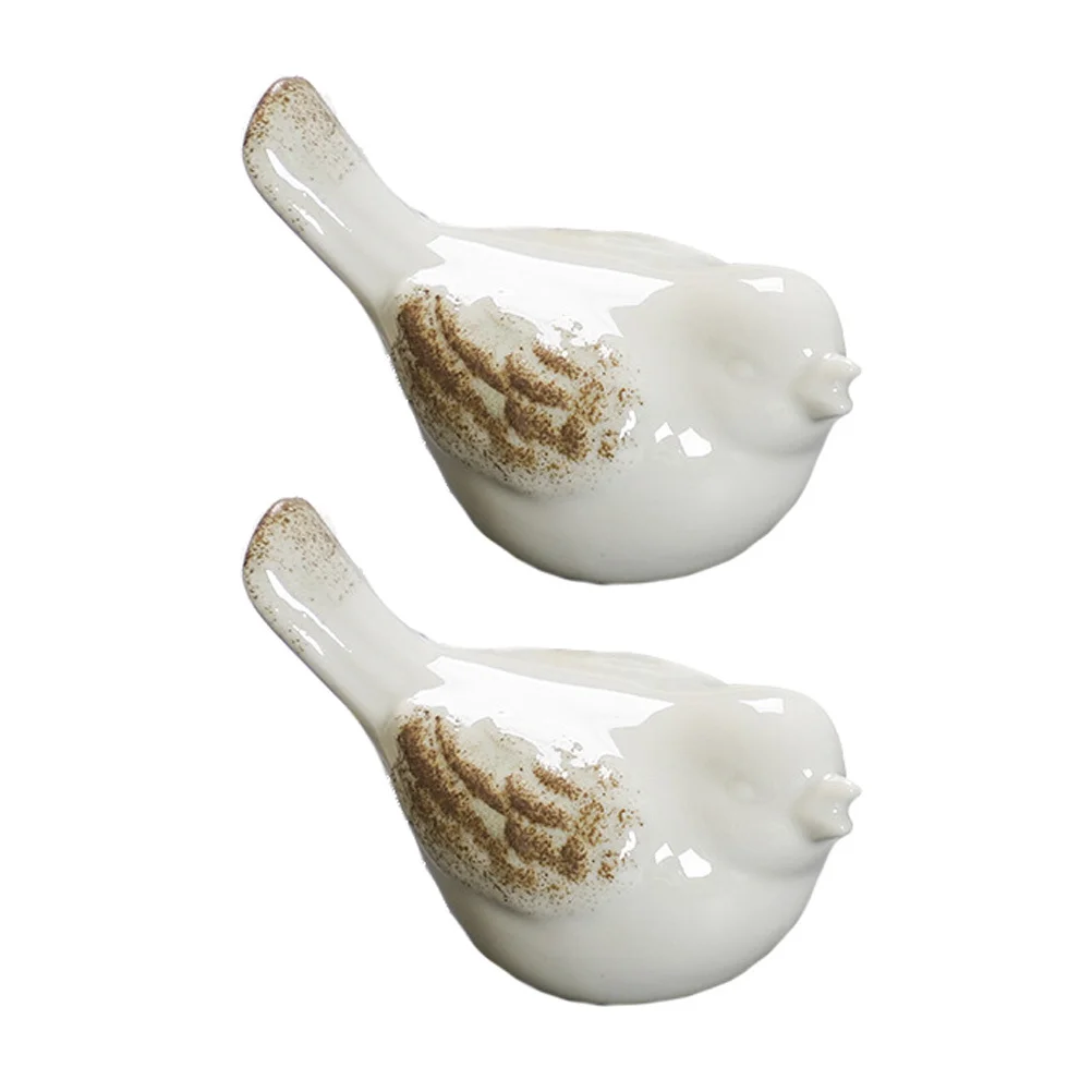 

2Pcs Ceramic Bird Sculpture Creative Home Decor Miniature Decorative Craft Desktop Ornament for Office Living Room
