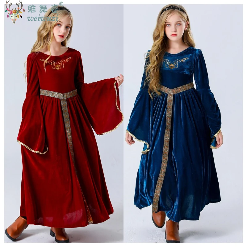 

2025 New Halloween Retro Medieval Palace Queen Dress Children's Princess Dress Cosplay Stage Performance Costume Anime Cosplay