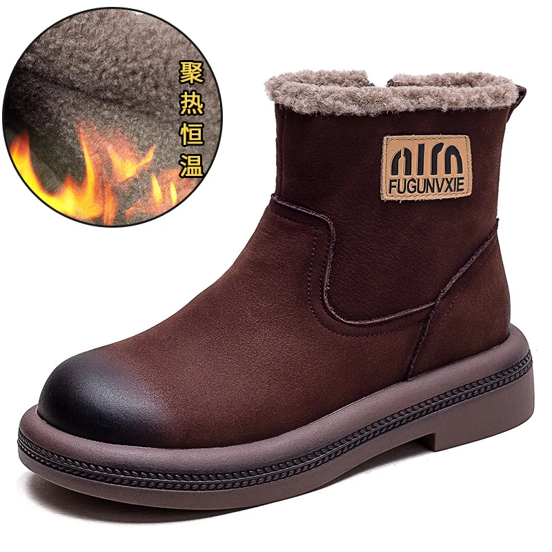 

4cm Genuine Leather Ankle Boots Soft Soled Flats Booties Autumn Women Chunky Cow Suede Comfy Spring Rubber Shoe Zapatos De Mujer