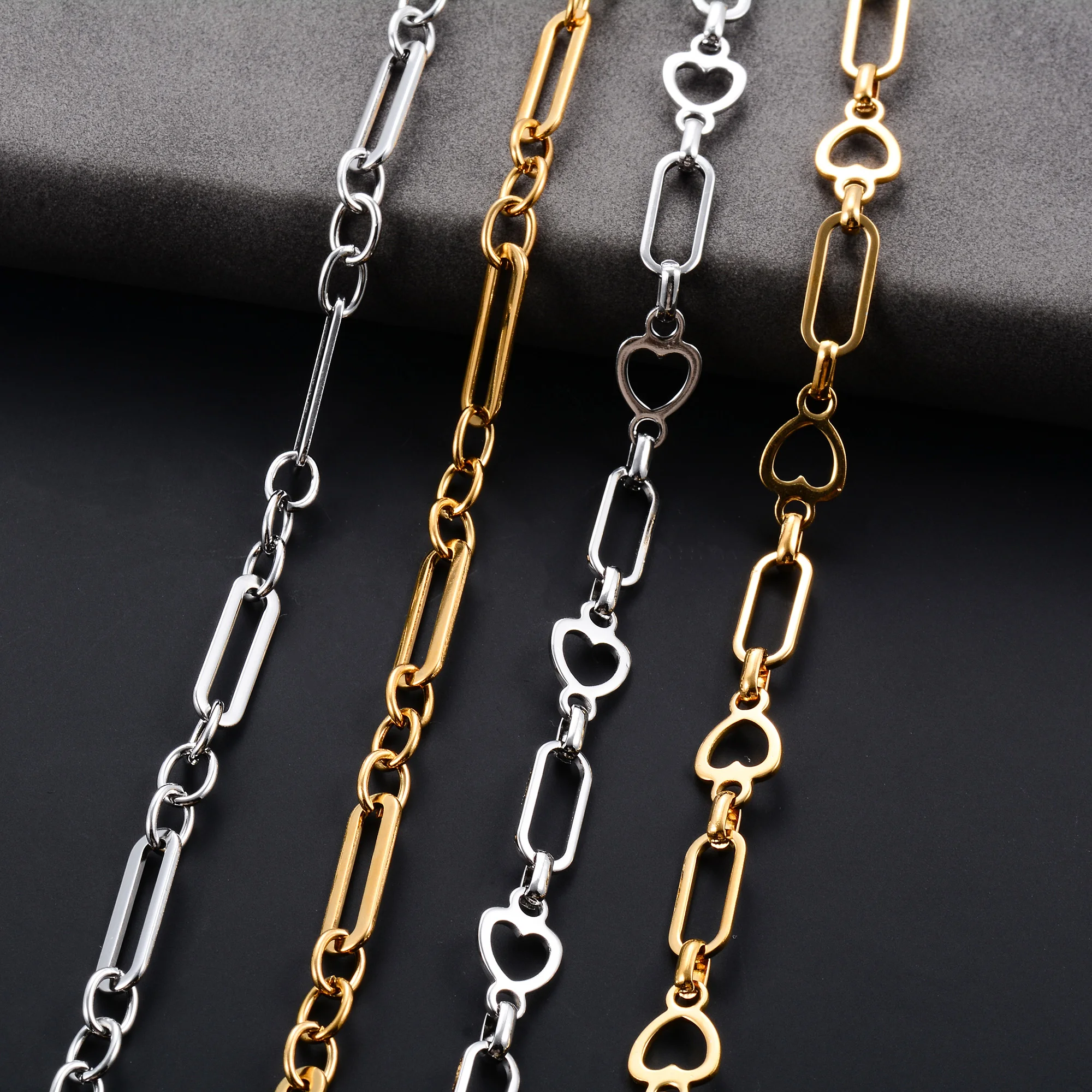 Chic Rectangle Heart Stainless Steel Necklace Link Neck Chain for Women Men Metal Jewelry AccessoriesGold Color Plated Choker